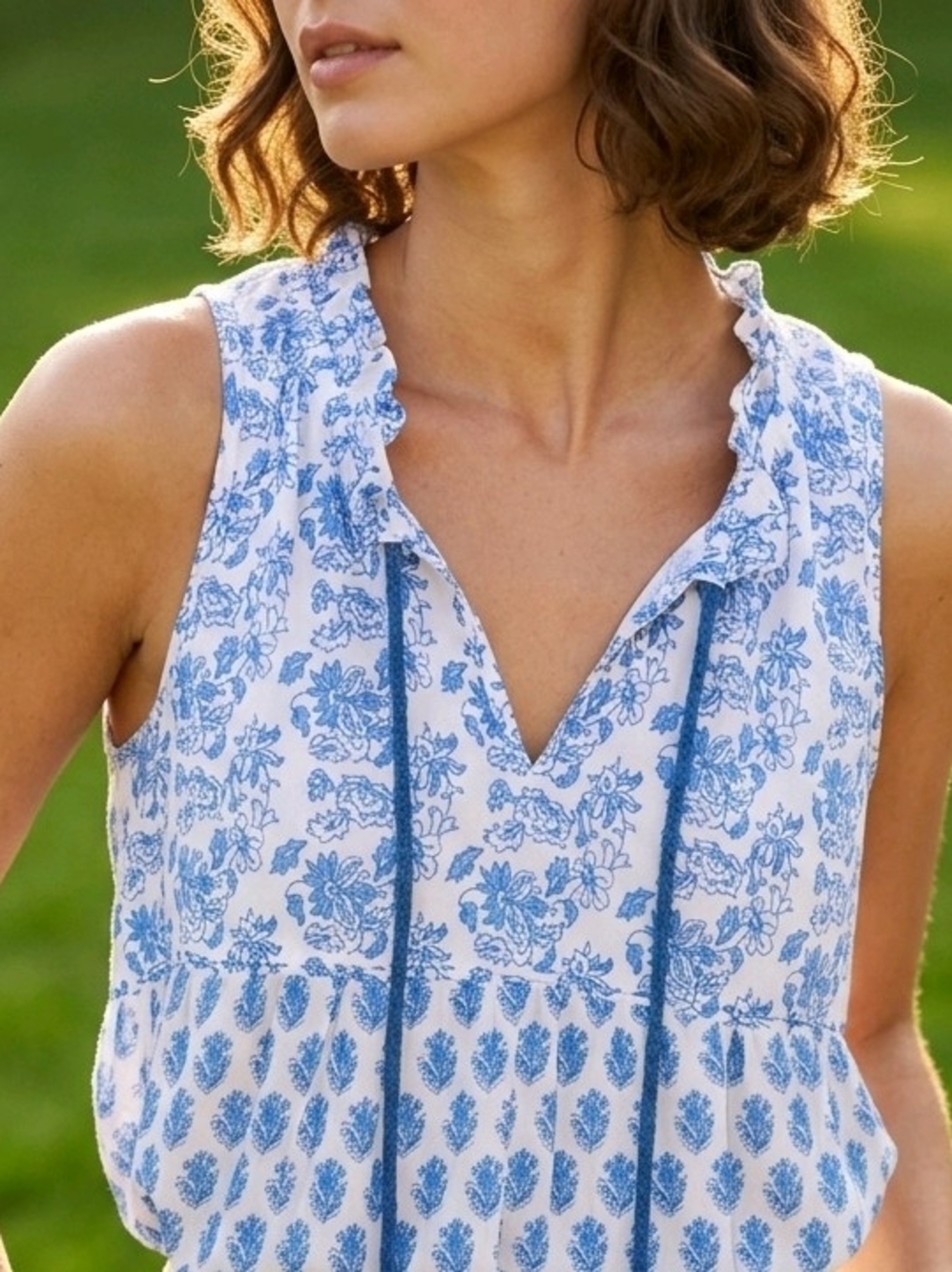Calypso Blue & White Boho Printed Maxi Dress Sleeveless Tiered Size Small - Picture 6 of 14
